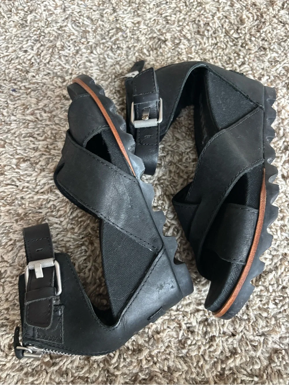 Sorel Black Crisscross Ankle Strap Wedge Sandals Joanne ll